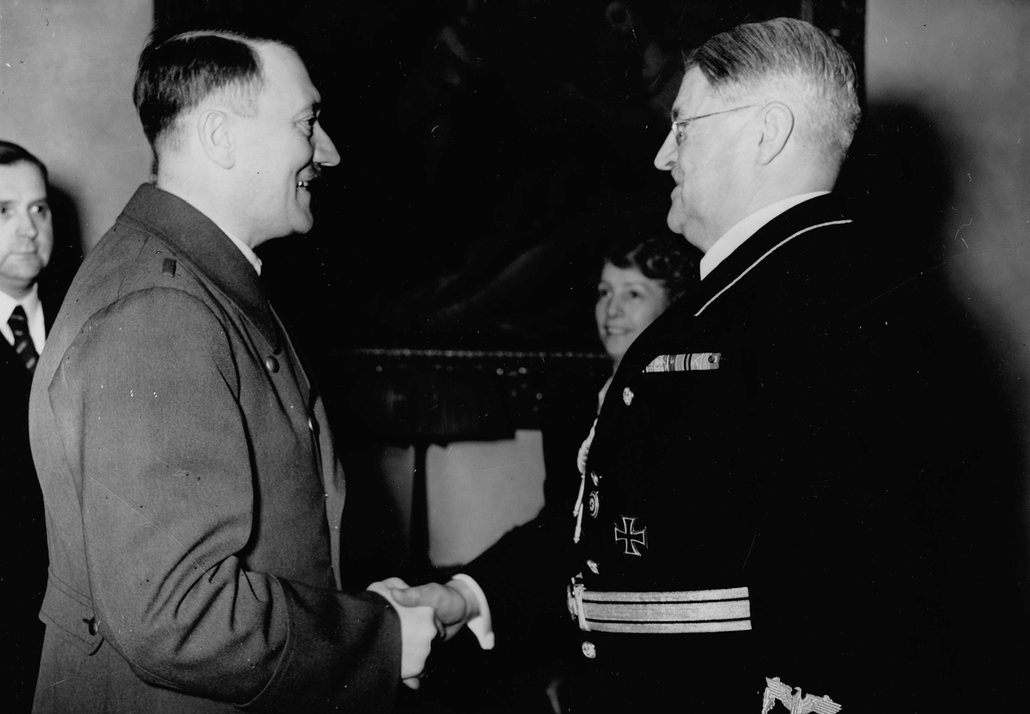 Adolf Hitler congratulates Otto Meisner for his 60th birthday in his Berlin's appartment